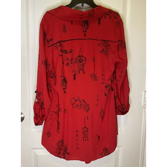 Soft Surroundings Large Kimono Pagoda Tunic Top Red And Black Wrap Shirt - Picture 4 of 12